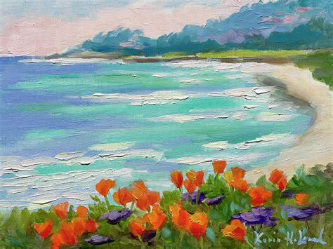 Carmel Beach Poppies Painting By Karin Leonard Fine Art America