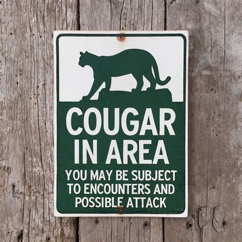 Cougar Warning Sign Handmade Screen Printed Sign Campground Sign
