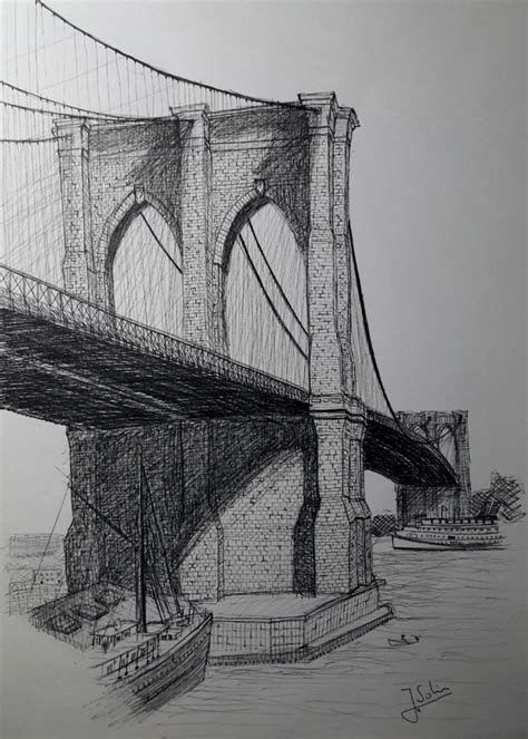 Pen Drawing Sketch Brooklyn Bridge New York Zentangle Disegni