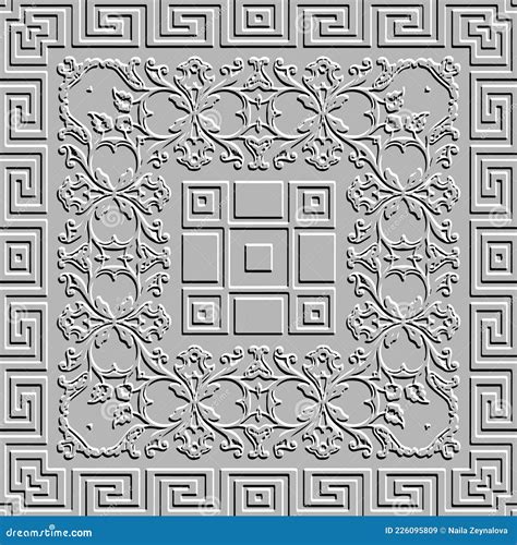 Embossed 3d Seamless Pattern Floral Emboss Background Square Frame