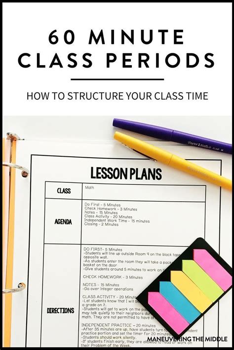 Ideas For Structuring A 60 Minute Class School Lesson Plans Math
