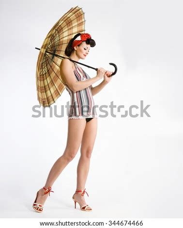 Pinup Model Umbrella Isolated On White Stock Photo 45289063 Shutterstock