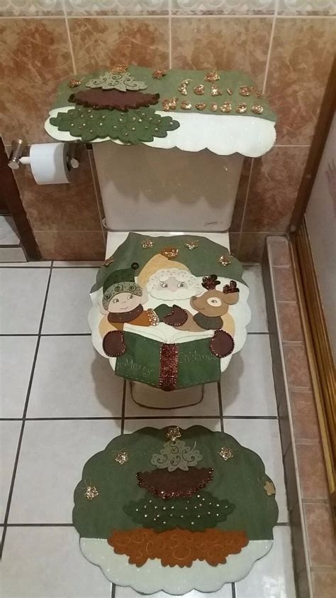 Manualidades y decoraciones para navidad. Juego De Baño Navideño En Fieltro Santa Con Duende Navidad ...