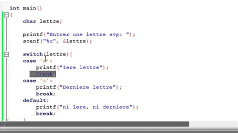 All statements prefixed with # are preprocessor statements. LANGAGE C - 21 - L'instruction switch - YouTube