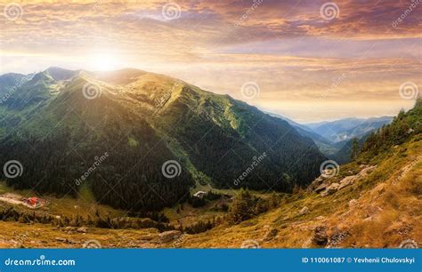 Majestic Mountain Landscape Colorful Clouds In The Sunset Sky