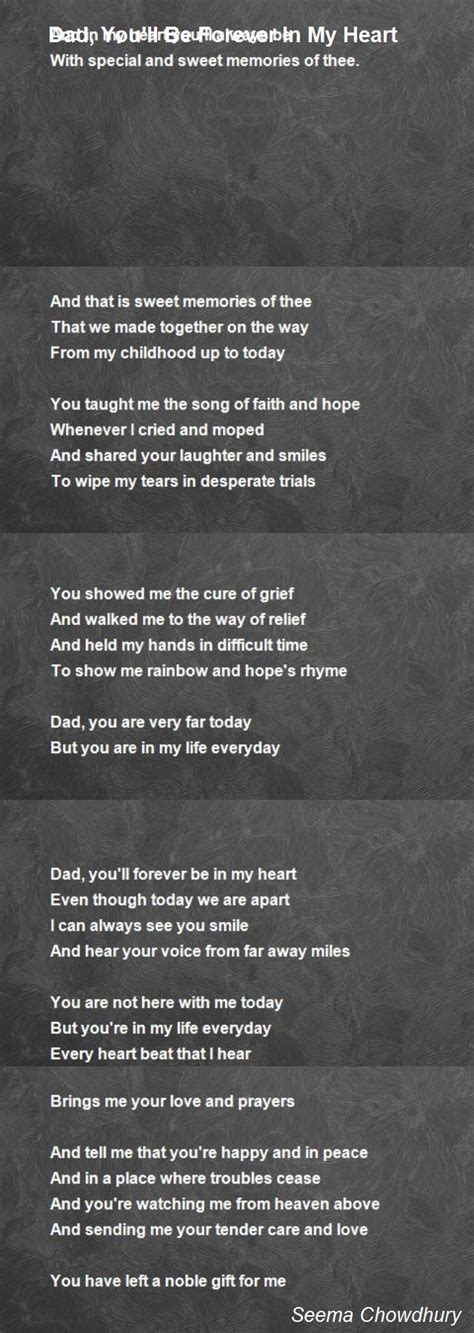 Dad Youll Be Forever In My Heart Poem By Seema Chowdhury