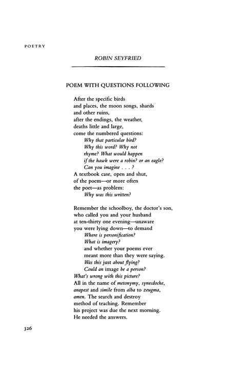 Poem With Questions Following By Robin Seyfried Poetry Magazine