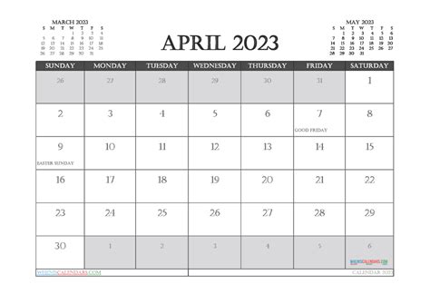 Free Cute April 2023 Calendar Printable Pdf And Image