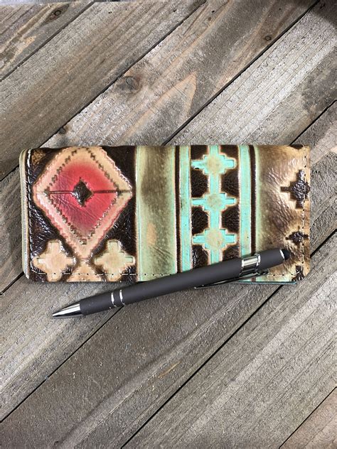 Western Genuine Leather Checkbook Cover Etsy Checkbook Cover