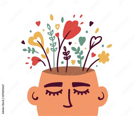 Mental Health Psychology Vector Concept Human Head With Flowers