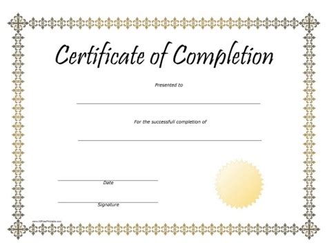 Certificate Templates Completion Award Certificate Free Printable