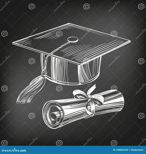 Graduate Cap And Diploma Education Vintage Setice Cream Set Hand Drawn