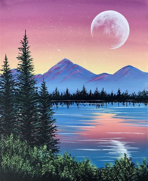 Paint Nite Painting Peaceful Pine Lake By Artist Carmen Maciboric
