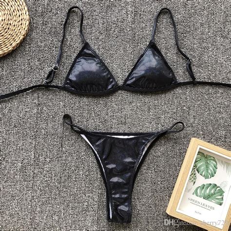 wholesale stylish and cheap brand sexy gold reflective leather triangle bikini 2019 swimwear