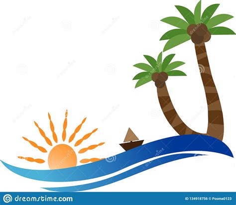 Travelpalm Tree Sunset Beach Logo Stock Vector