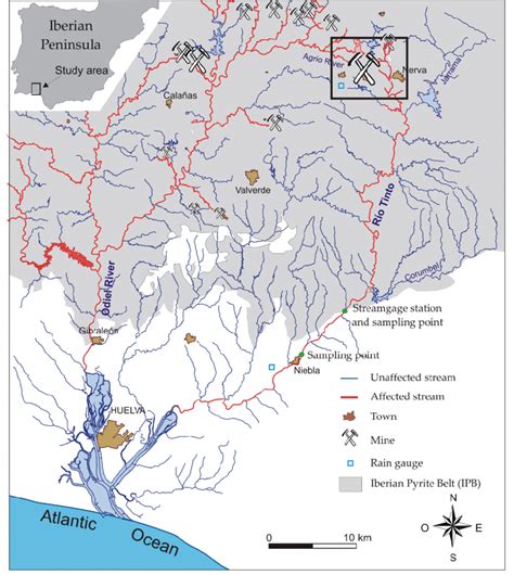 Map Of Río Tinto Drainage Network The Inner Rectangle Indicates The