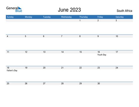June 2023 Calendar With South Africa Holidays