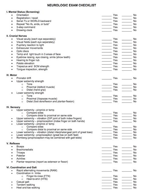 Useful Looking Neurological Exam Checklist Neurological Assessment