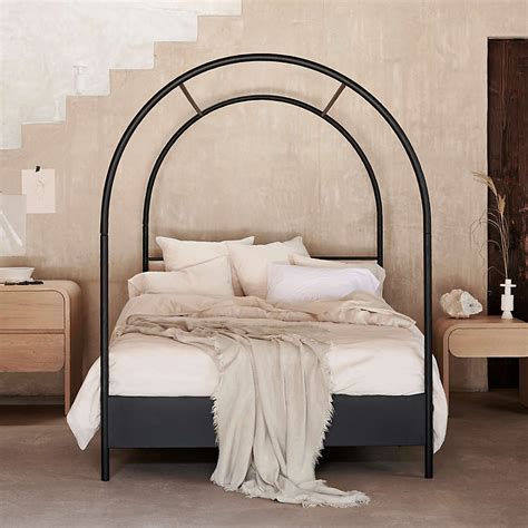 Canyon Arched Twin Black Canopy Bed With Upholstered Headboard Crate