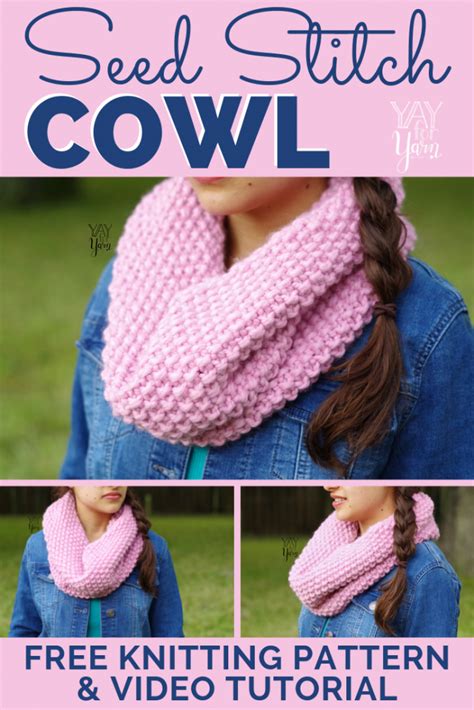 Seed Stitch Cowl Free Knitting Pattern For Beginners By Yay For Yarn