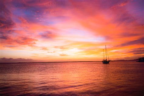 Red Sunset Over The Ocean Bonaire Dutch Caribbean Coastlines