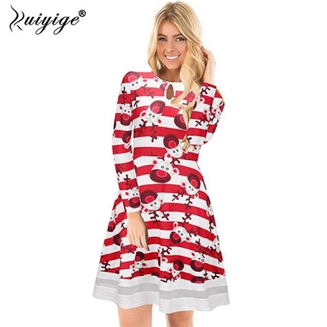 Ruiyige 2018 Autumn Women Christmas Dresses Soft Milk Silk Reindeer Print Full Sleeve Mesh
