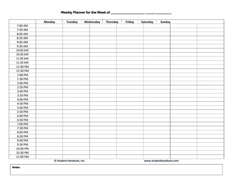 Free Hourly Weekly Schedule Template