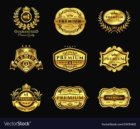 Golden Badges Stickers Premium Quality Isolated Vector Image