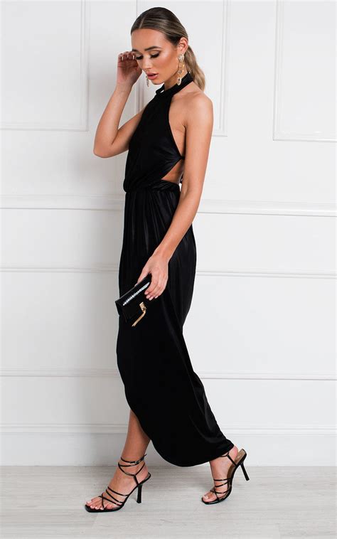 Serena Halterneck Backless Maxi Dress In Black Ikrush