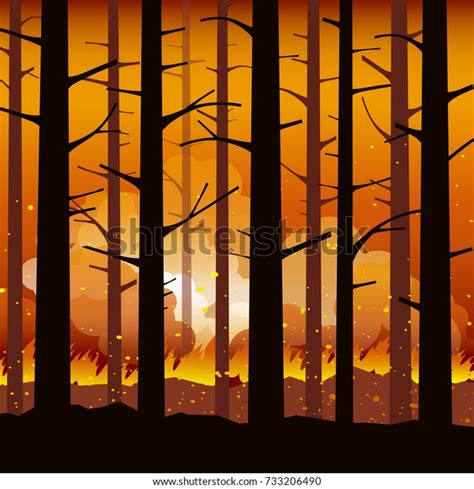 Burning Wildfire With Charred Trees In Silhouette Natural Disaster