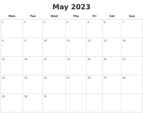May 2023 Blank Calendar Pages