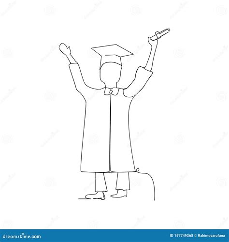 Continuous Line Drawing Of Happy Graduate Man Isolated Sketch Drawing