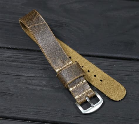 Leather Watch Strap Brown Custom Distressed Band Nato Single Pass