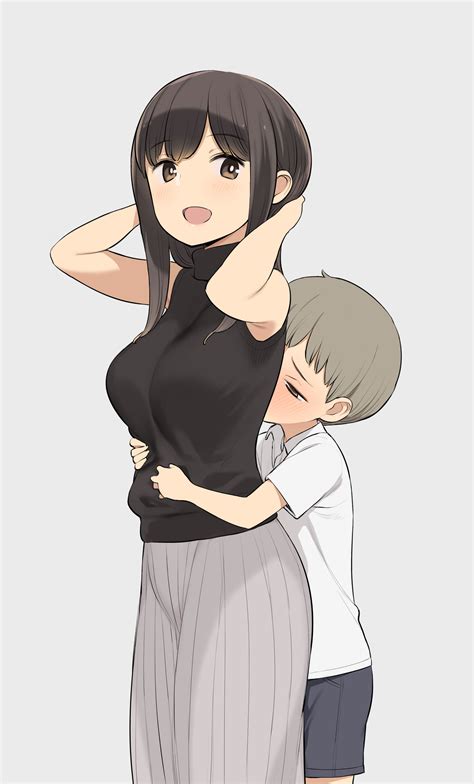 Safebooru Babe Girl D Absurdres Age Difference Arms Behind Head Black Sweater Blush Breasts