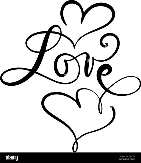 Love Calligraphic Vector Text With Romantic Hearts Handwritten Ink