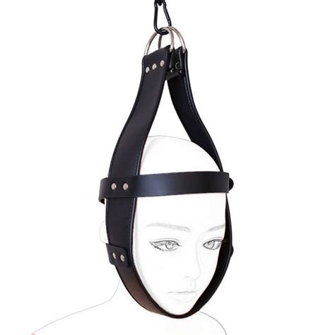camatech pu leather head suspension harness mask fetish head hood hanger with d ring restraints
