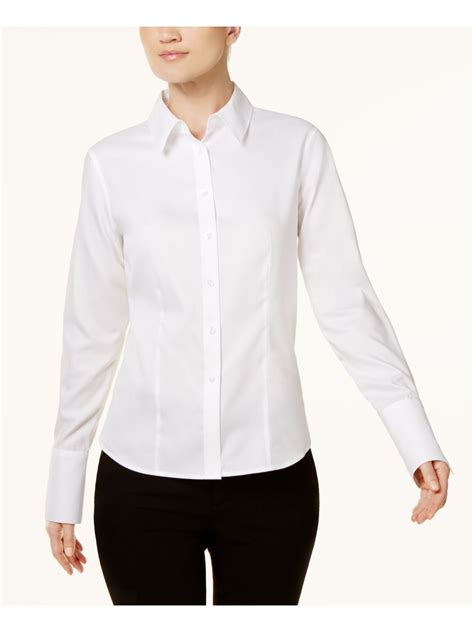 Calvin Klein Womens White Long Sleeve Collared Button Up Top Petites