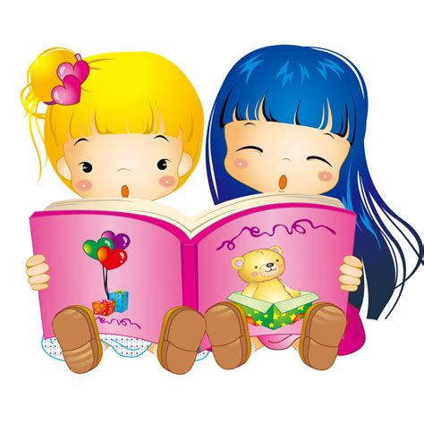Child Cartoon Download Little Girls Reading Fairy Tales