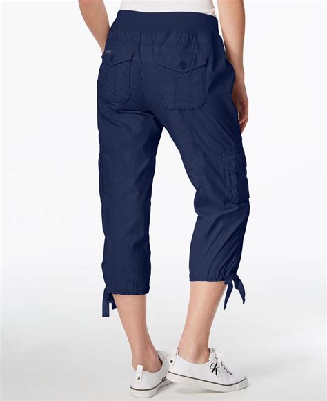 Calvin Klein Cotton Performance Poplin Capri Cargo Pants In Navy Blue
