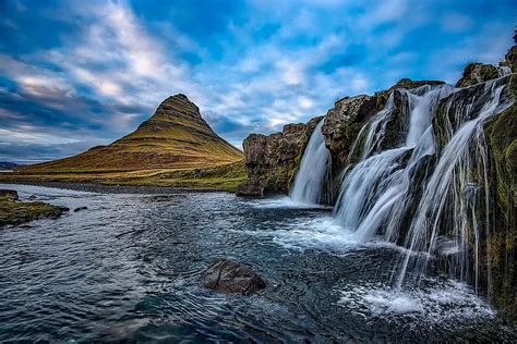Iceland Mountains Kirkjufell Waterfall Falls Landscape Scenic