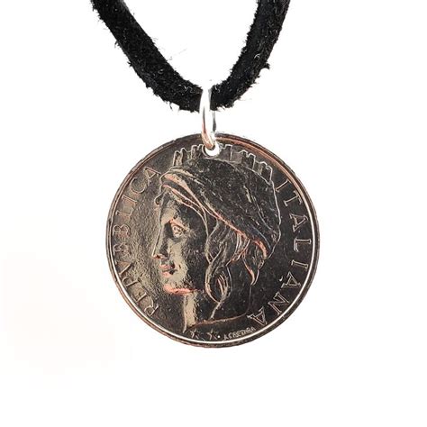 Italian Coin Necklace Lire Coin Pendant Leather Cord Mens