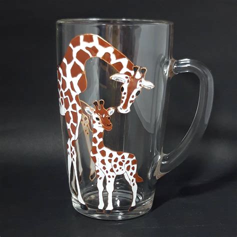 Giraffe Coffee Mug Personalized Hand Painted Glass Mug Unique Etsy