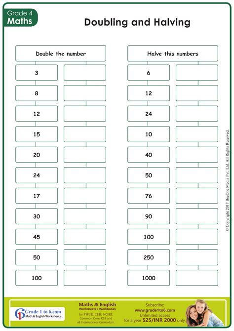 Doubling And Halving Worksheet