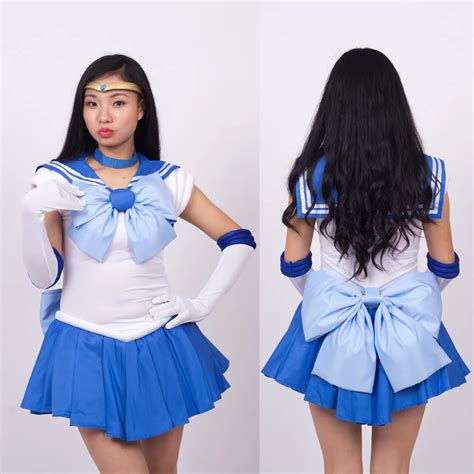 Wholesale Sailor Gilrs Ami Mizuno Sailor Mercury Cosplay Costume Sexy Women Blue Dress Custom