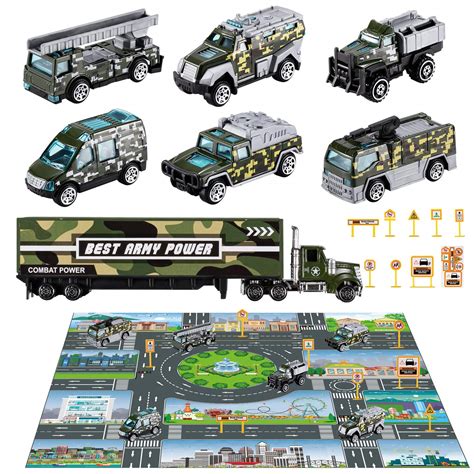 Buy Temi Diecast City Police Car Toy Set W Play Mat Truck Carrier