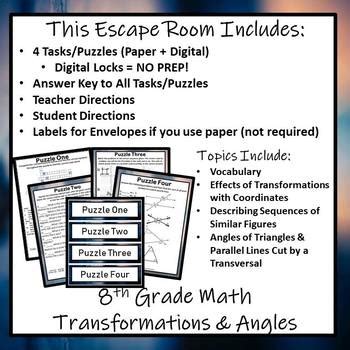 The constitution escape room gives students a chance to get out of their seats and solve clues. ⭐NO PREP Transformation & Angles Escape Room {8th Grade ...