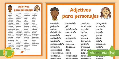 Póster Adjetivos Para Describir Personajes Teacher Made