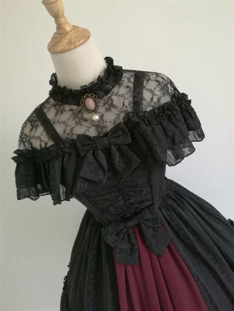 Gothic Vintage Sweet Lolita Dress Palace Lace Flare Sleeve Dark Grain