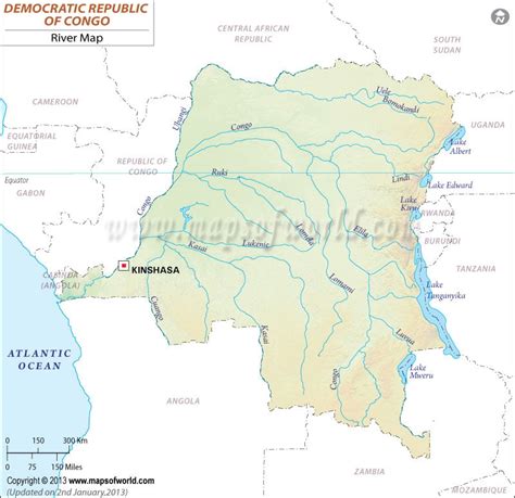 Граница бассейна реки конго на контурной карте
