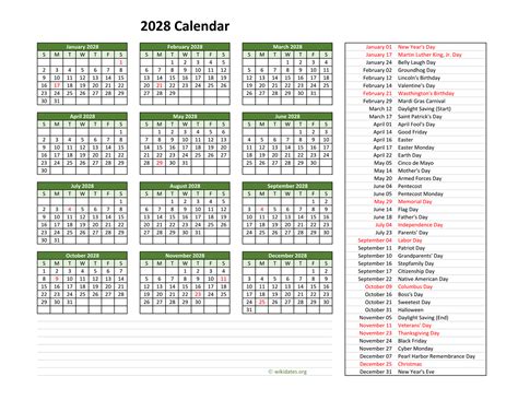 2028 Calendar With Us Holidays